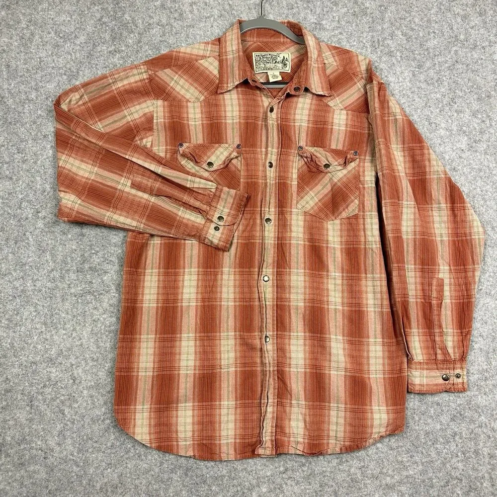 TP Saddle Blanket Trading Co Snap Shirt Men L Plaid Western Ranch Pockets Cotton